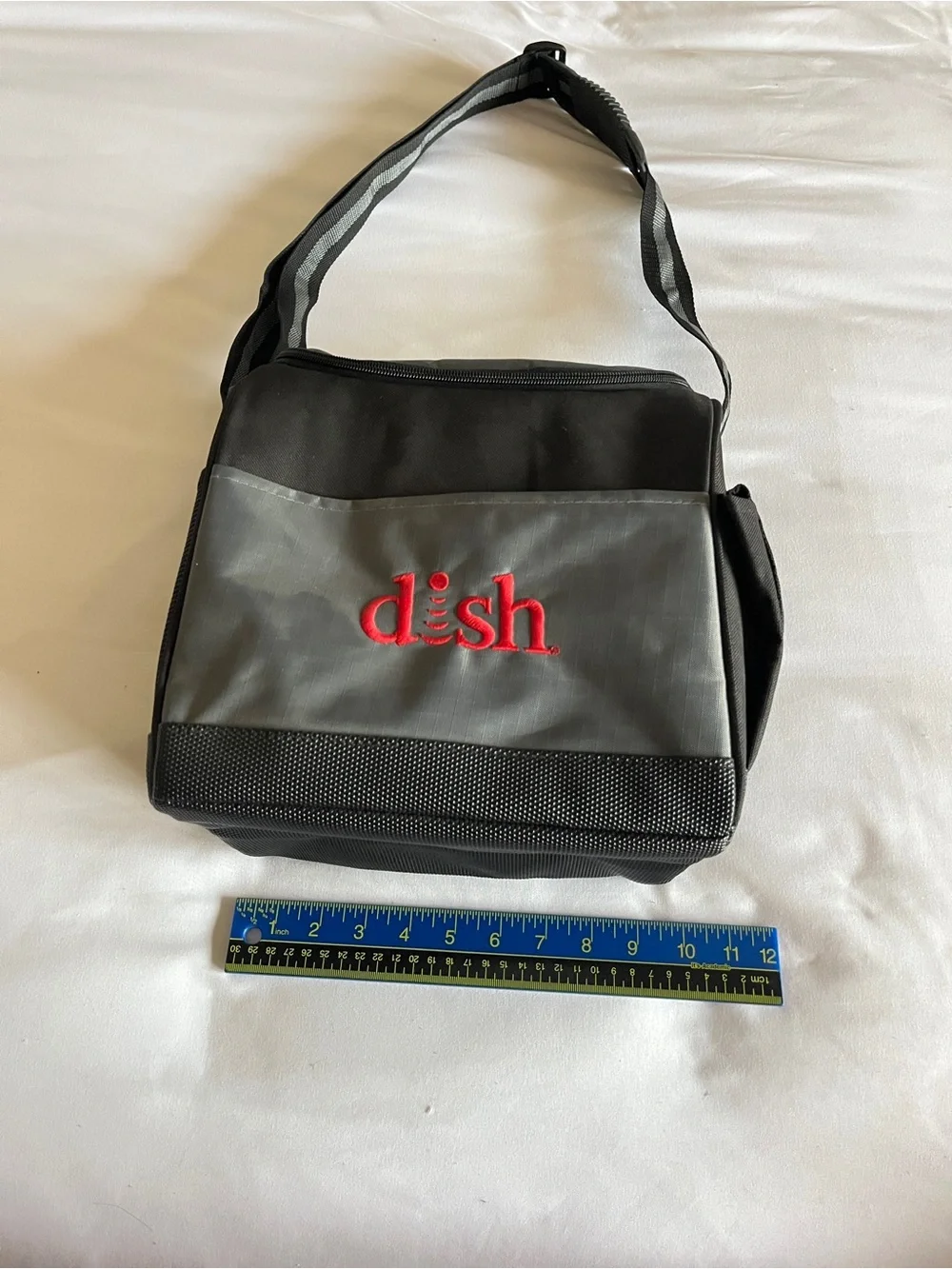 Dish Network Black Gray Insulated Lunch Bag Cooler Adjustable Strap Pockets